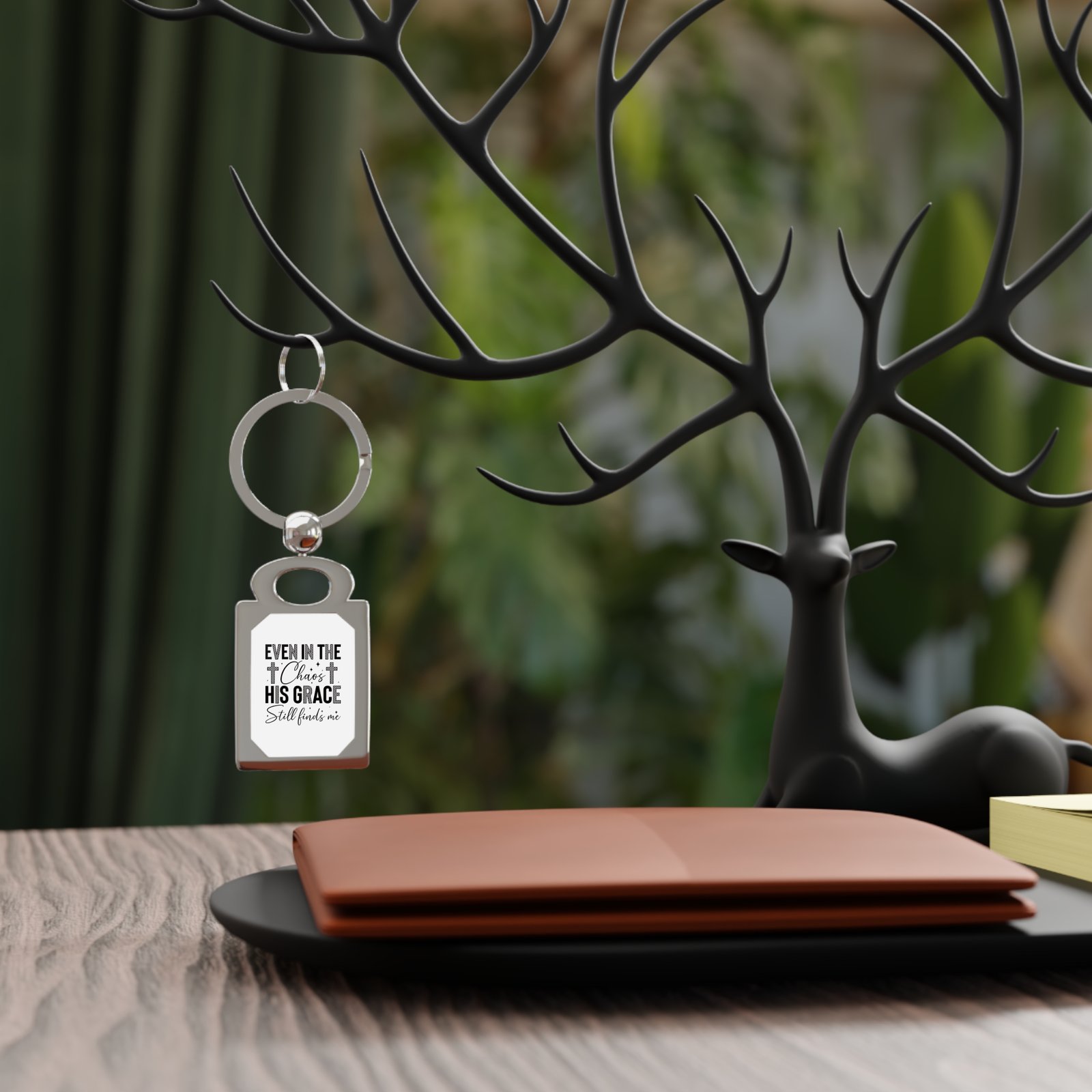 Rectangle Keyring — "Even in the Chaos His Grace Still Finds Me" Christian Inspirational Keychain - Image 3
