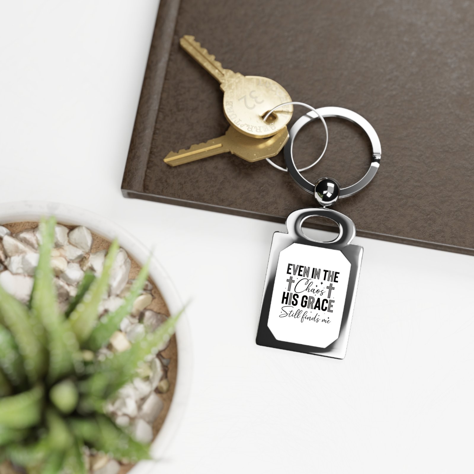 Rectangle Keyring — "Even in the Chaos His Grace Still Finds Me" Christian Inspirational Keychain - Image 4